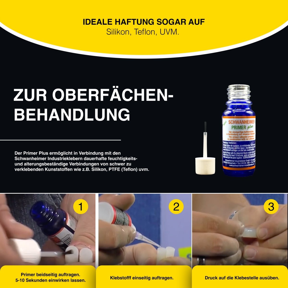 Schwanheimer Primer Plus / 10ml - für schwer zu verklebende Kunststoffe (Silikon & Teflon etc.) - KleberKompass
