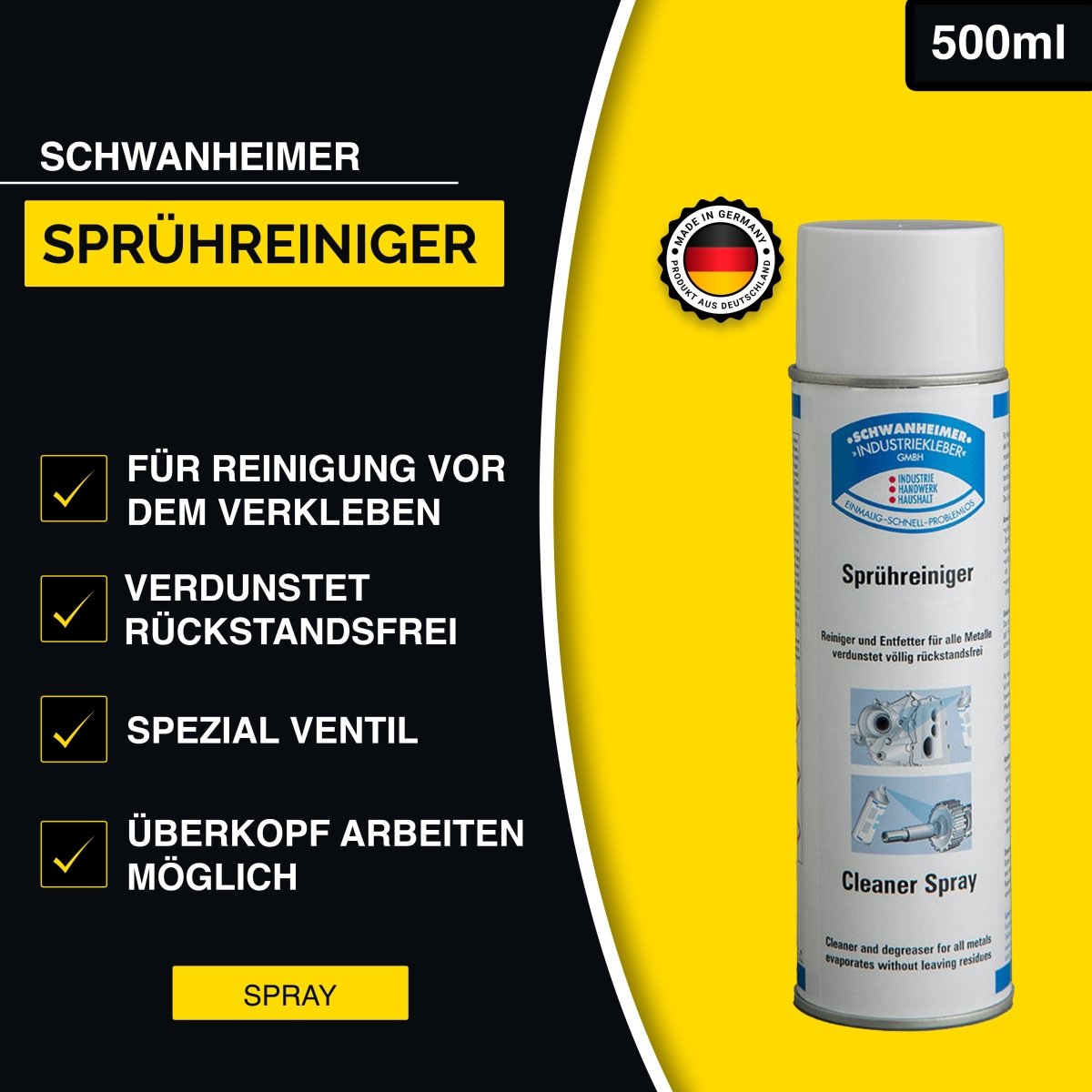Schwanheimer Sprühreiniger / 500ml - völlig rückstandfreie Verdunstung - KleberKompass
