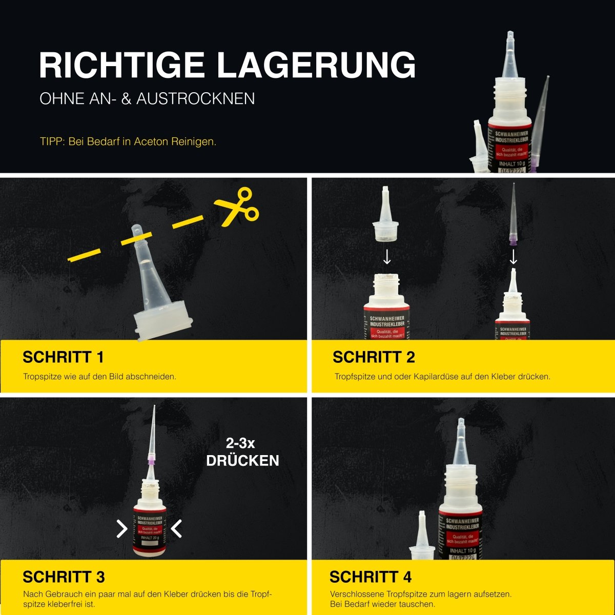 Schwanheimer - Tropfspitze - Passend für 10 g - , 20 g - und 50 g - Gebinde - KleberKompass