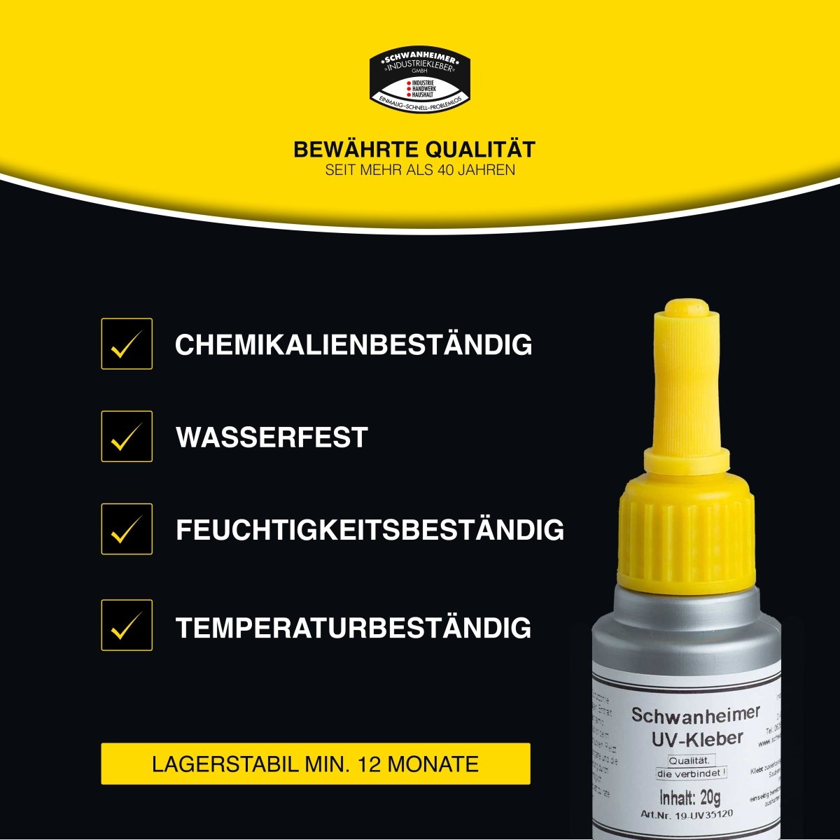 Schwanheimer UV Kleber / 20g - Für stark belastete Verklebungen von Glas oder Acryl - KleberKompass